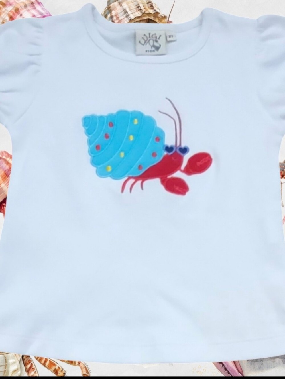Luigi Kids Girl's "Red Hermit Crab" Puff Sleeves Top